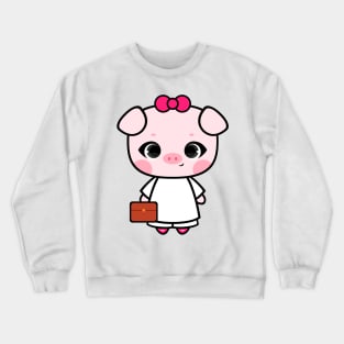 Cute Little Piggy in White Ao dai Crewneck Sweatshirt